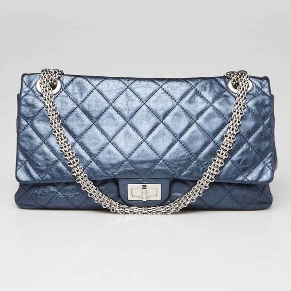 Chanel Blue 2.55 Reissue Quilted Classic Metallic Calfskin Leather 228 Maxi F... - Picture 1 of 9